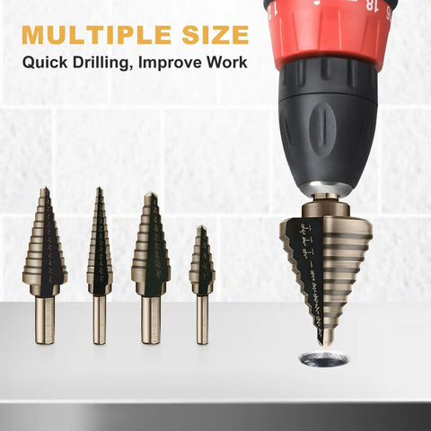 Heavy Duty 5 Piece Titanium Coated Step Drill Bit Set For Wood Plastic Aluminum With High Speed Steel Bits Cone Unibit Drills Dual Flute
