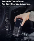 Portable Tire Inflator Air Compressor With 5200mAh Battery And 150 PSI Quick Inflate for easy storage in car console