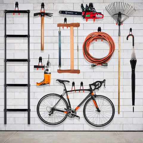 Heavy Duty 15 Pack Garage Hooks Set Wall Mount Steel Utility Hangers With Anti Slip Rubber Coated Sleeves and tools
