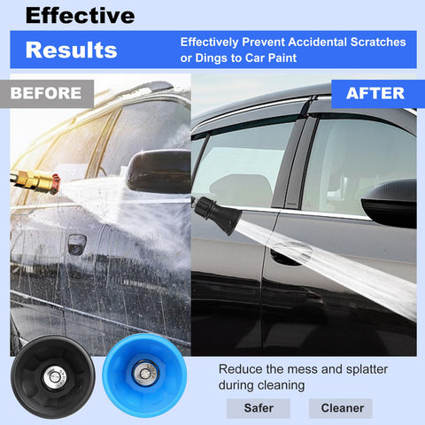 2 Pack Pressure Washer Nozzle Guard With 25 Degree And 40 Degree Tips, showing before and after car cleaning effects.