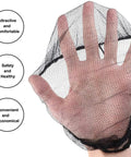 Hand holding black Disposable Honeycomb Beard Nets 200 Pack Breathable Food Service Beard Covers 18 Inch Elastic Hair Containment
