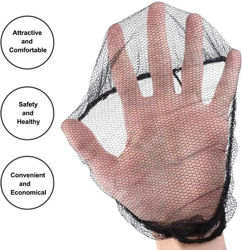 Hand holding black Disposable Honeycomb Beard Nets 200 Pack Breathable Food Service Beard Covers 18 Inch Elastic Hair Containment
