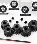 Beefed Up Five Gear Pinion Set For 1/8 And 1/10 RC Cars With 5mm Bore Hardened Steel Gears Including 13T 14T 15T 16T 17T and hex key