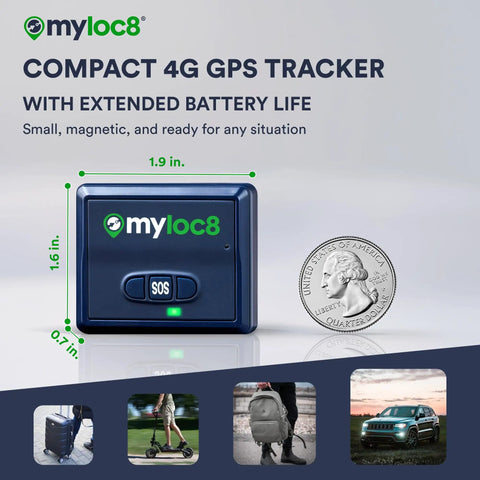 Keep Your Ride Secure With This Heavy Duty Magnet GPS Tracker Featuring Free 4G LTE Tracking App, compact 4G GPS tracker beside a quarter.