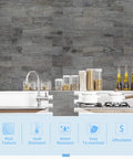 Kitchen with Peel And Stick Rustic Wood Stone Slate Backsplash Tiles For Kitchen Waterproof And Heat Resistant Distressed Silvery Moon Finish 10 Sheet Pack Easy DIY Wall Upgrade