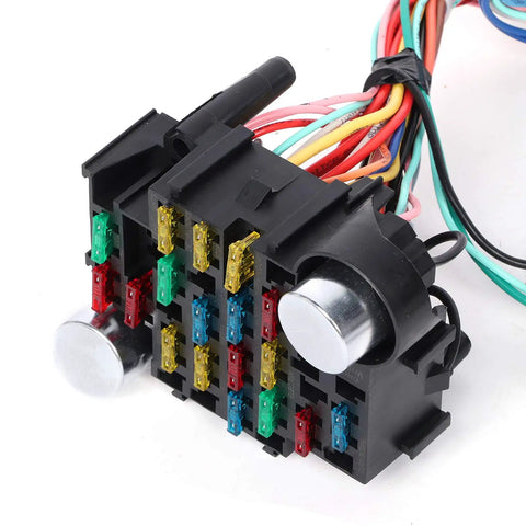 12V Universal Fuse Harness Kit With 21 Circuit Color Coded Wires For Cars Trucks RVs And Motorhomes, prewired fuse block.