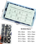 130 Piece Self Centered Bonded Seal Oil Washer and Gasket Set for DIY Plumbing Auto Mechanical Electrical and Cylinder Repairs in 10 Sizes From M6 to M24 with Nitrile Butadiene Rubber Gaskets, assorted washers in case