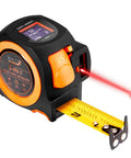 3-in-1 Laser Tape Measure With 197 Ft Laser Range And 16 Ft Manual Tape, Digital Level, Handy Distance Meter For Home Improvement, DIY Projects, Quick Accurate Readouts on black and orange case with extended tape