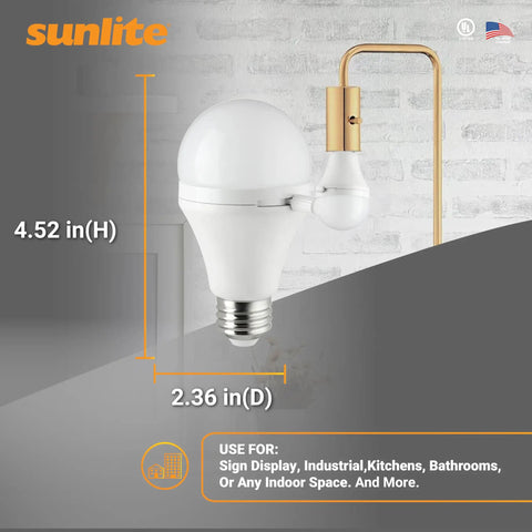 Shabbat Permissible ShabBulb LED Light Bulb 7W Equivalent 3000K Warm White With Easy Slide Lever and size dimensions shown
