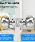 Crystal Glass Door Knob With Privacy Lock And Keys Satin Nickel Finish Diamond Cut Interior Door Knob Installed on White Door
