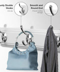 White Wall Mounted Coat Rack With Four Heavy Duty Hooks 17 Inch Wooden Modern Hanger displaying hooks with a blue bag and coat
