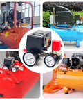 Air Compressor Pressure Switch Regulator Kit With 90 To 120 PSI Gauge And Fittings Set displayed on tanks.