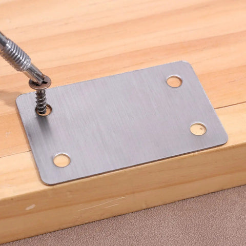 Heavy Duty Stainless Steel Corner Brackets Set Of Five Furniture Hardware With Mounting Screws Ultra Tough Shelf Support Connectors showing screw being installed.