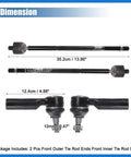 4Pcs Front Inner Outer Tie Rod Ends Kit For Ford Escape 2009 2012 And Mazda Tribute 2010 2011 Drag Link Steering Suspension Upgrade For A Smoother Ride And Dialed In Handling, 35.2cm and 12.4cm dimensions