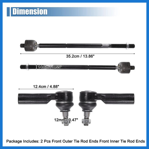 4Pcs Front Inner Outer Tie Rod Ends Kit For Ford Escape 2009 2012 And Mazda Tribute 2010 2011 Drag Link Steering Suspension Upgrade For A Smoother Ride And Dialed In Handling, 35.2cm and 12.4cm dimensions