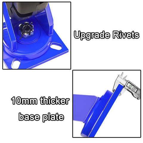 Heavy Duty Swivel Caster Wheel With Puncture Proof Rubber Treads And Quiet Ball Bearings Moves Heavy Loads Dead Easy Runs Silently And Rolls Smoother Than Butter Built Like A Tank With Stainless Steel Mounting Bolts Pack Of One, close-up of upgraded rivets and 10mm thicker base plate