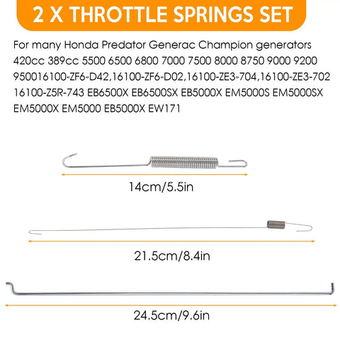 36 Pack Throttle Springs Kit For Honda Briggs And Stratton Small Engines And 2kW To 4kW Generators shown with measurements