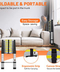 Ten And A Half Foot One Button Retraction Telescoping Ladder in living room, showing foldable design and aluminum build