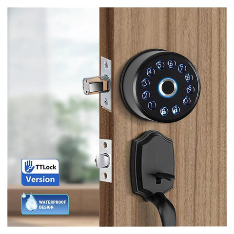 Heavy Duty Drip Proof Smart Deadbolt Lock With Touch Keypad For Front Doors showing waterproof design and secure installation.