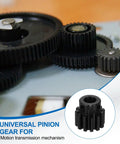 Mod 1.5 12T Pinion Gear 8mm Bore For RC Cars And DIY Motors, 1045 Steel Hardened Black Finish, 20 Degree Pressure Angle, Fits Spur Rack And RC Models, Perfect For Custom Builds And Power Upgrades. Black 12T pinion gear on motion transmission setup