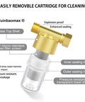 XZ03 Reusable Brass Sediment Filter, 40 Micron Water Filtration System with brass top shell and stainless steel filter.