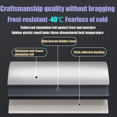 Self Seal Rubber Pipe Wrap Insulation With Aluminum Foil Layer showing cut-out layers and materials, fire retardant foam tubing.