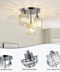 Semi Flush Mount Ceiling Light With Dope Crystal Shades 3 Light Modern Close To Ceiling Fixture in room view