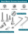1600 Pcs Metric Screw And Bolt Kit M2 M3 M4 M5 Stainless Steel Hex Socket Head Cap Screws Nuts Bolts Flat Lock Washers