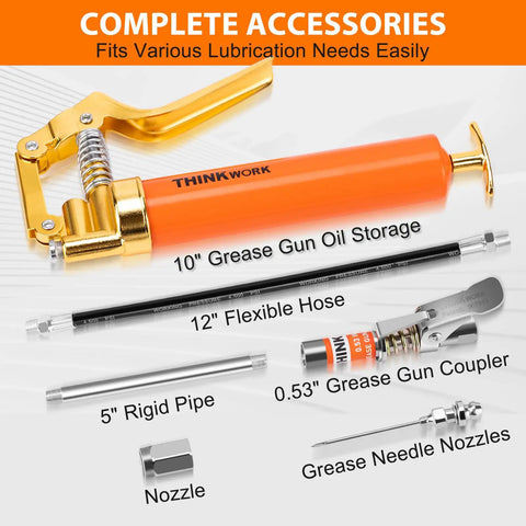 Mini Grease Gun Kit For 3 Oz Tubes With 3000 PSI Pistol Grip Lube Gun And Half Inch Coupler With Needle Nozzles 3 In 1 Pro Grade Kit