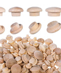 120 Pieces Wood Plugs For Screw Holes In Furniture Cabinets And Tables Four Sizes Three Sixteenths Inch Five Sixteenths Inch Three Eighths Inch One Half Inch Hardwood Hole Plugs Wood Stoppers For DIY Repair Outdoor Gear And Rustic Furniture Projects, assorted hardwood plugs in various sizes.