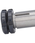 Close-up of Built Tough 45 Steel Mini Lathe Spindle Replacement With 20mm Hole For MX 180D showing locking nuts and hollow design