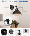 Black Vintage Wireless Battery Operated Wall Sconces Set Of Two Cordless Led Industrial Light Fixtures With Remote Control angle and dimensions.