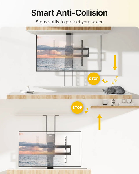 Motorized TV Lift And Slick Rise And Fall Mechanism For 37 To 65 Inch Sets With Concealed Ceiling Or Cabinet Mount For A Smooth Glide Operation That Keeps Your Flat Screen Hidden Away For Total Living Room Swagger