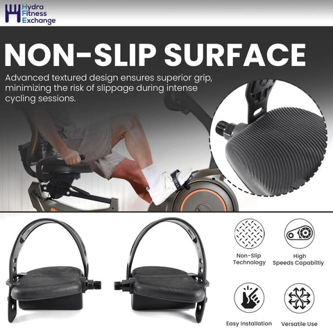 Right Foot Pedal Set For Indoor Bicycles Gray With Toe Clips Cage And Adjustable Strap, NordicTrack S15i S22i