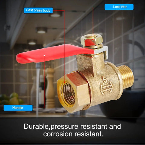 Brass Ball Valve With Vinyl Handle G One Eighth Inch Female To G One Eighth Inch Male Shut Off For Water Oil And Gas Lines