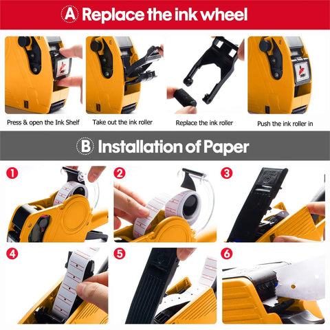 Instructions for using Price Tag Gun Kit With 8 Digit Display, 5150 White Labels, Yellow Rectangular Paper Tags 21x12 Mm
