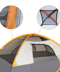 Close-up of No-Fuss Dome Camping Tent For Two With Rainfly Carry Bag And Free-Standing Design, highlighting stitching and ventilation