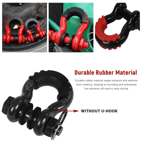 10 Piece D Ring Shackle Isolators And Washers Kit For Three Quarters Inch Rubber Towing Shackle Covers, black and red