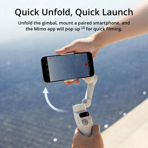 Hand holding Osmo Mobile 7 Gimbal Stabilizer For iPhone And Android with Built In Tripod, stabilizing a smartphone.