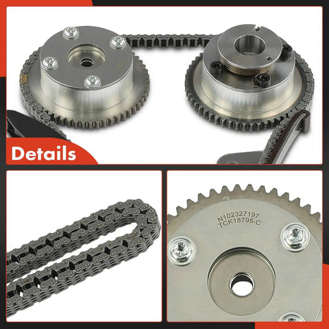 Close-up of Six Piece Timing Chain Kit With Sprocket Tensioner And Guide For Hyundai Elantra 2011 2013 Elantra GT 2013 And Kia Soul 2012 2014 DOHC