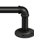 Industrial Wrap Around Curtain Rod, 1 Inch Diameter, adjustable 66 to 120 inch black drapery pole for indoor outdoor use, corner view