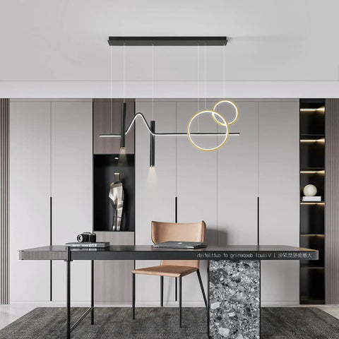 Dope Modern Dimmable Pendant Light With Linear Wave LED Chandelier For Kitchen Island, Dining Room, Living Room, And Breakfast Area, Black And Gold Finish, 45W Hanging Light Fixture
