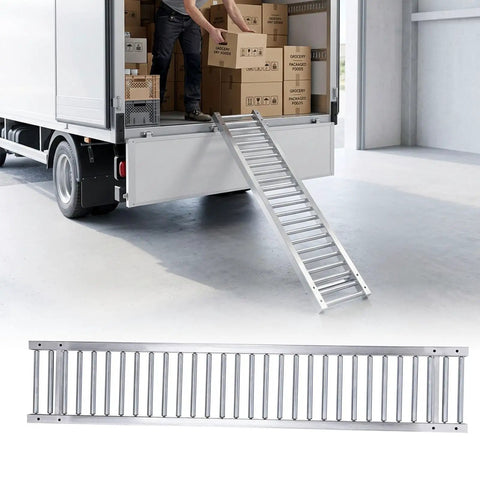 Stainless Steel Roller Conveyor Slide Foldable Portable Heavy Duty Industrial Gravity Transport Cart For Warehousing Logistics and Shipping Up To 440 Lbs on a truck ramp.