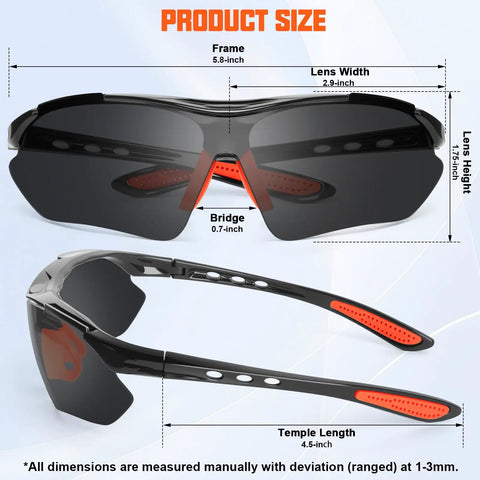 Product dimensions of Snag These Heavy Duty 12 Pack Bulk Protective Eyewear For Men And Women, black safety glasses.