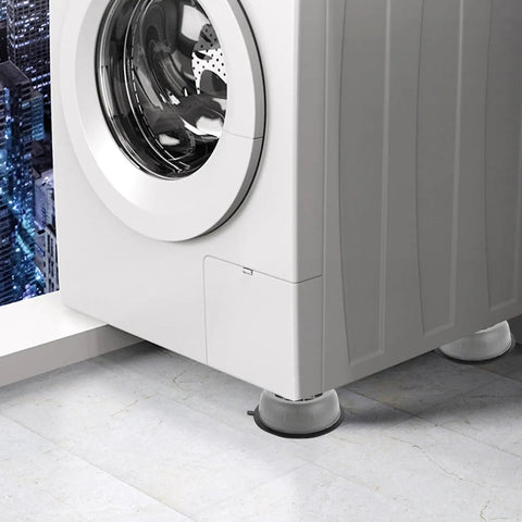 Anti Skid Washer Foot Mats 4 Piece Set With Height Adjustable Vibration Pads For Washing Machines in use on tiled floor