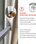 Close-up of Window Security Bar installed on patio door frame, adjustable from 28 inches to 48 inches, with adjustment instructions.