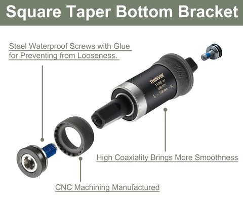 Square Tapered Bottom Bracket For 68mm BSA Threads Compatible With Shimano BB-UN26 BB-100 BB-101 BB-300, exploded view