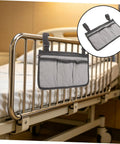 Safety Bed Rail Organizer With Four Pockets And Large Capacity Strap Bag for nursing care beds, gray side hanging.