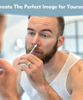Man using 5 Piece 2 In 1 Nose Hair Cutter Set With Double Sided Trimmer Portable 360 Degree Rotating Manual Nasal Hair Groomer