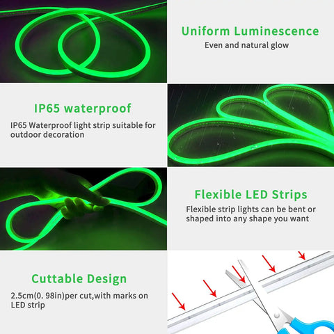 Lit 16.4ft RGB LED Neon Strip Lights With Remote App Control IP65 Waterproof Rope Lights 24V Low Voltage diagram